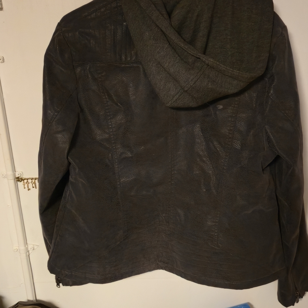 Kismet Charcoal Leather Jacket with Hood